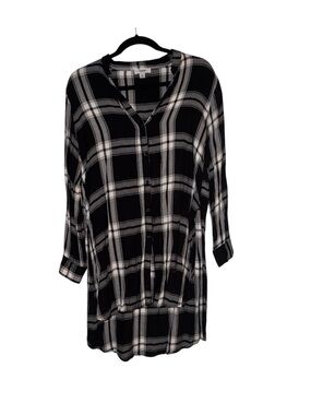 KENSIE JEANS Black & White Plaid Button-Front Women's Tunic Top Size Medium